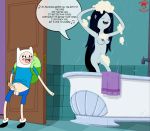 adventure_time animal_ears bigtyme black_eyes black_hair breasts erection finn_the_human funny grey_skin hairless_pussy long_hair marceline masturbation monster nipples nude pale_skin penis pussy shower vampire voyeur