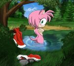  amy_rose bathing blushing pond sega sonic_the_hedgehog_(series) 