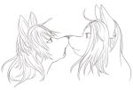  anthro canid canine canis cute digital_drawing_(artwork) digital_media_(artwork) domestic_dog duo female furry hair headshot_portrait line_art long_hair mammal monochrome nose_to_nose original original_character original_characters portrait side_view sindoll 