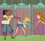  ass ass_crack big_breasts blonde_hair blue_panties bridgette_(tdi) brown_hair cartoon_network closed_eyes dark_skin earrings funny green_eyes hourglass_figure izzy_(tdi) jewelry leshawna_(tdi) light-skinned_female lipstick long_blonde_hair long_hair panties ponytail prank smile surfer_girl surprise thick_ass thick_legs thick_thighs total_drama_island wedgie wide_hips 