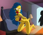  ball_gag blue_hair bondage cabroon_(artist) marge_simpson the_simpsons yellow_skin 