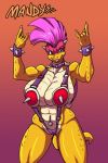  2011 abs armpit badass big_breasts breasts collar female hair horn huge_breasts jaeh_(artist) koopa looking_at_viewer mandy_(character) mario_bros mohawk muscle navel navel_piercing nintendo piercing pussy reptile scalie skimpy solo tail unconvincing_armor video_games 