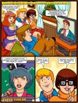  2_girls 2boys comic daphne_blake freddy_jones scooby scooby-doo shaggy_rogers text velma_dinkley 