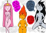 2012 @_(artist) adventure_time black_eyes black_hair breasts cover_up flame_princess grey_skin hairless_pussy jewelry long_hair marceline monster nipples nude orange_hair orange_skin pale_skin pink_skin princess_bubblegum pussy shy tiara vampire