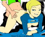 anal blue_shirt green_shirt sex yellow_hair