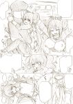  2girls bad_id baseball_cap blank_speech_bubble blush bouncing_breasts boy_on_top breasts character_request comic double_bun female flat_chest guy_on_top hat height_difference kudari_(pokemon) large_breasts long_hair mei_(pokemon) monochrome multiple_boys multiple_girls niku_(dance-siva) nipples no_hat no_headwear nobori_(pokemon) pantyhose peaked_cap pokemon pokemon_(game) pokemon_bw pokemon_bw2 ponytail pussy_juice sex shirt_lift shorts shorts_aside speech_bubble top_lift torn_clothes torn_pantyhose touko_(pokemon) train train_interior upright_straddle 