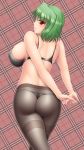  ass backboob black_panties bra breasts female from_behind green_hair harumi_(harumix) huge_breasts kazami_yuuka lingerie looking_back panties pantyhose red_eyes short_hair sideboob solo standing thong touhou underwear youkai yuka_kazami 