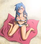 1girl beach bikini blue_hair blush breasts cleavage female full_body genderswap kamina large_breasts long_hair red_eyes side-tie_bikini solo swimsuit tattoo tengen_toppa_gurren_lagann