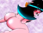  anthro anus ass bent_over bigbootyinc black_hair bow bubble_butt closed_eyes furry long_hair nude pig shiny shiny_skin solo vikki_topig 