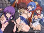 1boy 3girls black_legwear black_thighhighs blue_eyes blue_hair blush breast_grab breasts brown_hair censored cleavage cum cum_in_pussy cum_inside cum_on_body cum_on_breasts cum_on_upper_body detached_sleeves etou_fujiko_(ichiban_ushiro_no_daimaou) female fingering fundoshi grabbing group_sex hair_ornament hairclip harem hattori_junko_(ichiban_ushiro_no_daimaou) hetero hisashi_(nekoman) ichiban_ushiro_no_daimaou licking lolita_channel long_hair mosaic mosaic_censoring multiple_girls nipples no_bra open_mouth panties panty_pull penis purple_eyes purple_hair pussy red_hair sai_akuto_(ichiban_ushiro_no_daimaou) school_uniform sex shirt_lift short_hair soga_keena_(ichiban_ushiro_no_daimaou) sweat tears thighhighs tongue underwear