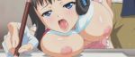  1boy 1girl ahegao big_breasts black_hair blue_eyes bounce bouncing_breasts bra bra_lift breasts doggystyle eroge!_h_mo_game_mo_kaihatsu_zanmai female fingerless_gloves from_behind gif gloves himeno_kisara open_mouth pencil pussy_juice saliva sex shiny shiny_skin tears underwear white_bra white_gloves writing 