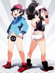 1boy 1girl ass bad_id bottomless brown_eyes brown_hair butt_crack censored female hat legs novelty_censor orange_tamago panties pokemon pokemon_(game) pokemon_black_and_white pokemon_bw touko_(pokemon) touya_(pokemon) underwear white_(pokemon)