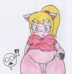  ! !! anthro bbw blonde_hair blue_eyes blush bottomless embarrassing furry hairless_pussy kamehamehadude looking_down original patty_(kamehamehadude) pig ponytail pussy surprise wide_hips 