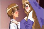 animated anime big_breasts blush breast_smother breasts brown_hair busty gif hentai huge_breasts long_hair love lowres milf night_of_the_vampires nipple nipples nun purple_eyes sideboob undressing vampire_(hentai_ova) vampire_(ova) vampire_vol._2