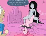 2012 @_(artist) adventure_time bed black_hair finn_the_human long_hair marceline pink_hair princess_bubblegum pussy_juice saliva sweat text yuri