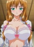 animated animated_gif big_breasts bouncing_breasts bra breasts gif green_eyes hair_ribbon large_breasts long_hair misaki_(renketsu_houshiki) nipples open_bra open_clothes open_shirt orange_hair renketsu_houshiki ribbon shirt smile underwear undressing