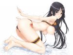 1girl :o akiyama_mio bad_feet barefoot bikini bikini_lift black_eyes black_hair blush breasts error feet hands high_res highres k-on! lips long_hair looking_back nipples nose open_mouth side-tie_bikini soles solo swimsuit thigh_strap toes trembling zucchini