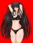  black_bra black_eyes black_panties blush bra breasts lingerie long_hair navel panties solo underwear very_long_hair 