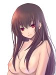 1girl bad_id breasts brown_hair bust lips long_hair nana_mikoto nipples nude original red_eyes simple_background solo upper_body white_background