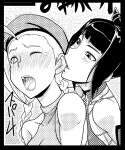 2girls beret biting blush cammy_white capcom drill_hair ear_biting eargasm halter_top halterneck hat juri_han monochrome multiple_girls myp2 one_eye_closed street_fighter street_fighter_iv tears twin_drills wink yuri