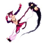 1girl abs baggy_pants bare_shoulders barefoot black_hair breasts capcom chaps crop_top drill_hair feet fighting_stance fingerless_gloves gloves glowing glowing_eye glowing_eyes grin halter_top halterneck han_juri high_kick johnny_olm kakoujun kicking medium_breasts midriff navel pants pink_eyes short_hair short_twintails sideboob smile solo street_fighter street_fighter_iv street_fighter_iv_(series) toeless_socks toned twin_drills twintails