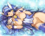  1girl aoki_reika blue_eyes blue_hair blue_legwear breasts choker cure_beauty eyelashes hair_tubes head_wings hisahiko huge_breasts large_breasts long_hair lying magical_girl nipples no_panties on_side precure pussy reika_aoki smile smile_precure! solo thighhighs tiara uncensored wrist_cuffs 