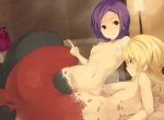  2girls back blonde_hair blush breasts brown_eyes futa_with_female futanari hair hips index_finger_raised intersex lamia monster_girl multiple_girls navel nipples nude original penis purple_hair raised_finger red_eyes reirou sabi_wasabi smile snake topless 