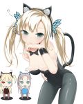  3_girls 3girls animal_ears bad_id blonde_hair blue_eyes boku_wa_tomodachi_ga_sukunai bow bowtie butterfly butterfly_hair_ornament cat_ears cat_tail chibi chibi_inset hair_ornament hasegawa_kobato heterochromia high_res highres kashiwazaki_sena kittysuit long_hair multiple_girls oberssa pantyhose tail takayama_maria twin_tails twintails wrist_cuffs 