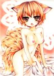 1girl amber_eyes animal_ears bad_id blonde_hair breasts female fox_ears fox_tail multiple_tails nipples nude oku_(xantennaorangex) pussy ran_yakumo short_hair solo tail touhou uncensored yakumo_ran yellow_eyes