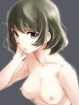  1girl bare_shoulders blue_eyes breasts brown_hair green_eyes heterochromia idolmaster idolmaster_cinderella_girls mole nipples nude sakayama_shinta short_hair solo takagaki_kaede 