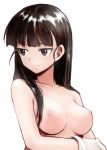  1girl anabuki_tomoko aoba aoba_(smartbeat) bangs black_eyes black_hair blunt_bangs breasts breasts_apart bust hime_cut long_hair nipples nude sakamoto_mio smile solo strike_witches topless upper_body 