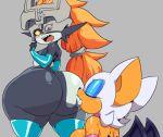 1girl 2_girls anthro armwear ass bat big_ass big_breasts bite biting_ass bottom_heavy breasts bubble_butt chiropteran crossover dat_ass fat_ass female_only huge_ass imp_midna large_ass legwear midna multiple_girls nude nude_female orange_hair png rouge_the_bat sega shortstack sonic_the_hedgehog_(series) stockings the_legend_of_zelda thecon thick_ass thick_thighs thunder_thighs twilight_princess wide_hips wings yuri