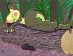 2012 big_breasts breasts claws crocodile female forest grass huge_breasts leaves log reptile rocks scales scalie swamp ticklishways toes tree water webbing wood yellow_eyes