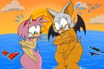  1girl 2_girls accidental_exposure amy_rose ass bbw beach breasts chubby covering embarrassed embarrassed_nude_female enf exhibitionism female_only nude overweight overweight_female public_nudity raccoondarkcorner rouge_the_bat sega sonic_the_hedgehog_(series) 