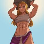  1girl abs alluring athletic_female big_breasts bikini echoes_of_wisdom female_abs fit_female fluffydus holding_rock nintendo princess_zelda the_legend_of_zelda the_legend_of_zelda:_echoes_of_wisdom zelda_(echoes_of_wisdom) 