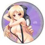  1girl ahoge athena_tennousu blonde_hair blush breasts cd erect_nipples hair_ribbon hayate_no_gotoku! hayate_the_combat_butler high_res highres long_hair red_eyes ribbon sling_bikini solo swimsuit takelu tennousu_athena 