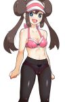  1girl black_legwear blue_eyes bra brown_hair crotch_seam double_bun female_protagonist_(pokemon_bw2) lingerie long_hair mei_(pokemon) momogesomaru panties panties_under_pantyhose pantyhose pink_bra pink_panties pokemon pokemon_(game) pokemon_black_and_white pokemon_bw2 solo twin_tails twintails underwear underwear_only visor_cap 