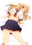  1girl blush breasts green_eyes hair_ornament hairclip kousaka_kirino legs long_hair lying nipples no_panties on_back orange_hair ore_no_imouto_ga_konna_ni_kawaii_wake_ga_nai pussy ragho_no_erika school_uniform serafuku shirt_lift skirt solo uncensored 