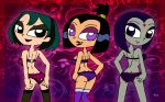  black_eyes black_hair breasts cartoon_network crossover danny_phantom dc_comics dyed_hair frilly_panties goth green_hair grey_skin gwen_(tdi) hourglass_figure lipstick looking_back multicolored_hair pale-skinned_female pale_skin panties ponytail printed_panties purple_eyes purple_hair purple_panties raven_(dc) rayryan_(artist) samantha_manson short_hair skull skull_print smile stockings teen_titans thick_ass thick_legs thick_thighs total_drama_island two_tone_hair underwear 