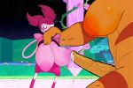 big_breasts big_penis edit futanari jasper_(steven_universe) large_areola large_insertion muscular_female nipple_penetration orange_skin pink_skin rape spinel spinel_(steven_universe) steven_universe