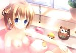  ahoge bath bathing bathroom bathtub blood blue_eyes breasts brown_hair clock hand_on_knee konoe_subaru mayo_chiki! mitsu_king nipples nosebleed nude reverse_trap sem;colon sheep short_hair solo stuffed_animal stuffed_toy tiles translation_request tub water wet window 