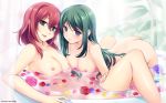 2girls 8:5 areola areolae ass back bare_shoulders bath bathtub blue_eyes blush breast_press breasts character_request erect_nipples female flower ginta green_eyes green_hair high_res highres kazama_touko kimi_ga_ita_kisetsu long_hair multiple_girls munakata_misae muvluv muvluv_alternative nipple-to-nipple nipples nipples_touching nude open_mouth petals purple_eyes red_hair rose seductive_smile shared_bathing short_hair sitting smile submerged wallpaper water wet yuri