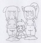  anthro bottomless chibi closed_eyes embarrassing funny furry hairless_pussy kamehamehadude oliver_(raijinsenshi) original panties_around_legs panties_down pants_down patty_(raijinsenshi) penny_(raijinsenshi) pig ponytail prank pussy short_hair smile surprise underwear 