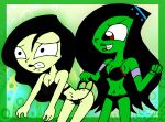 black_hair black_panties bracelet breasts cleavage crossover desiree disney embarrassing funny ghost green_eyes green_skin kim_possible lipstick looking_back looking_down panties prank rayryan_(artist) red_eyes shego smile surprise underwear wedgie