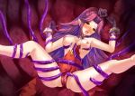  1girl angela_(trials_of_mana) bare_legs bare_shoulders blush breasts exposed_breasts eyebrows_visible_through_hair female forced leotard long_hair molestation mostly_nude non-consensual open_mouth pointy_ears purple_tentacles pussy seiken_densetsu_3 spread_legs tentacle_around_leg tentacle_under_clothes tentacles tentacles_around_breasts tentacles_under_clothes torn_leotard trials_of_mana 