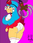  aqua_hair blush el_tigre embarrassing frida_suarez funny long_hair looking_back looking_down manny_rivera panties skirt skirt_lift 