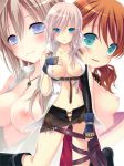  3_girls 3girls aqua_eyes bad_id blue_eyes breasts brown_hair eclair_farron final_fantasy final_fantasy_xiii lightning_farron makita_maki miniskirt multiple_girls nipple_slip nipples oerba_dia_vanille open_clothes open_shirt pink_hair serah_farron shirt skirt 