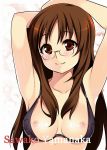 armpits azu blush bra breasts brown_eyes brown_hair glasses high_res k-on! lingerie long_hair nipples sawako_yamanaka smile solo teacher underwear yamanaka_sawako