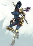  blue_skin breasts dark_elf kruxena pointy_ears pussy_hair rennes requiem requiem_memento_mori solo sword weapon 