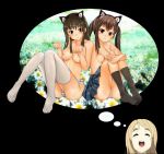  2girls akiyama_mio animal_ears azusa_nakano bad_id bare_shoulders black_hair black_legwear black_socks breasts brown_hair cameltoe cat_ears cat_pose cruizer eyebrows feet footwear hair imagining k-on! kneehighs knees_on_chest kotobuki_tsumugi leg_hug legs long_hair mio_akiyama multiple_girls nakano_azusa nipples panties paw_pose pink_panties socks stockings striped striped_panties thighhighs topless tsumugi_kotobuki twin_tails twintails underwear underwear_only white_legwear white_thighhighs 